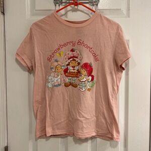 Strawberry Shortcake Graphic Tee Pink Cotton Retro 80s Cartoon Shirt Medium